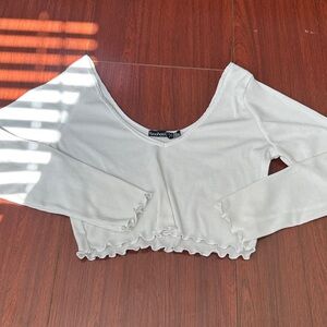 Boohoo Off-White Ribbed Long Sleeve Crop Top